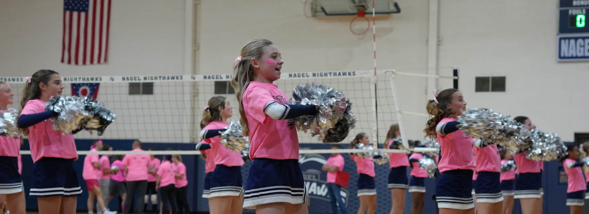 Nagel cheerleaders perform at the Pink Out Pep Rally
